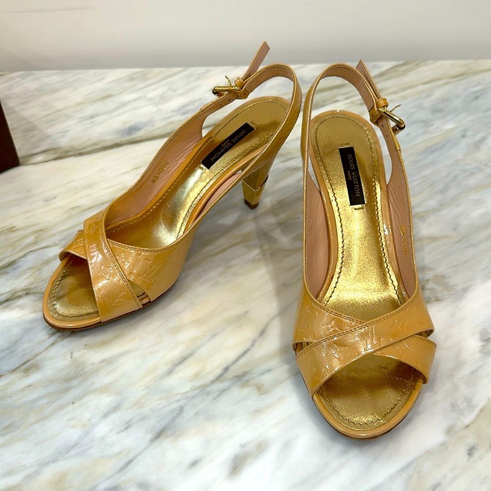 Louis Vuitton Beige Monogram Vernis Leather No Doubt Slingback Sandals Size 36 6